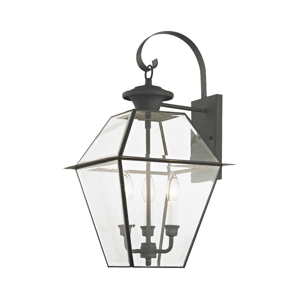 Livex Lighting 2381-61 Transitional Three Light Outdoor Wall Lantern from Westover Collection in Bronze/Dark Finish, Medium, Charcoal