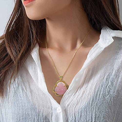 Image of ASGIFT Laughing Buddha Necklace Cubic Zirconia Green Jade Buddha Pendant with 18K Gold Plated Chain Lucky Buddha Necklace Jewelry Gift