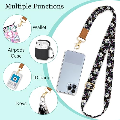 Image of Piefly Cell Phone Lanyard Crossbody Wrist Strap Adjustable for Women Flower | Travel Daily Cruise, Around the Neck, Hands-free, Universal, Fit Keys ID badge, Accessories, Compatible with Most Smartphones