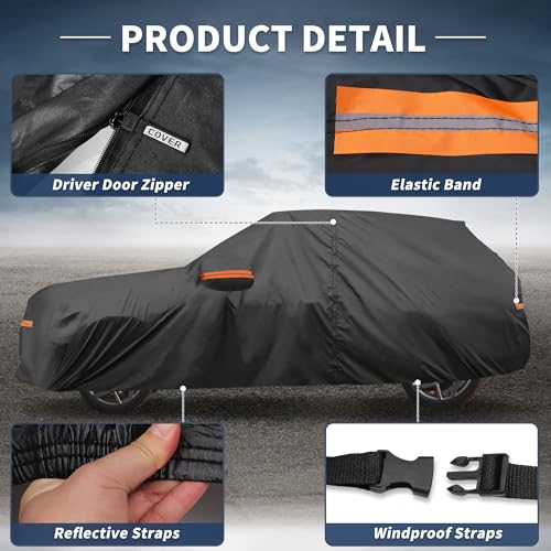 Image of X AUTOHAUX Car Cover for Jeep Grand Cherokee 2002-2025 Aluminum Film Outdoor Waterproof Sun Rain Snow Hail Protection with Driver Door Zipper