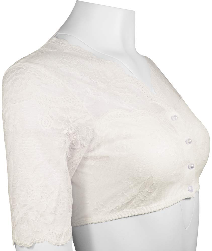 Nina von C. Damen Dirndlbluse Kalea mit Knopfleiste - Weiß - 16463718 - Halbarm Spitzen Bluse Oktoberfest Kirchweih