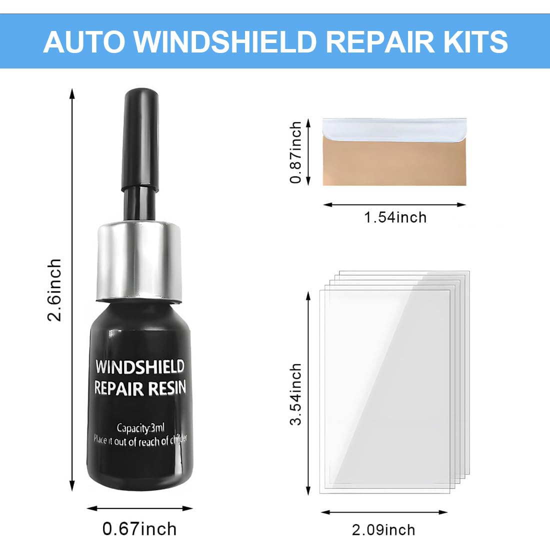 Set di Riparazione Fluido per Riparazione, Kit di Riparazione per Parabrezza Auto, Kit di Strumenti di Riparazione Parabrezza, Vetri Set di Riparazione per Vetri per salti e Crepe Auto Chip e Crepe.