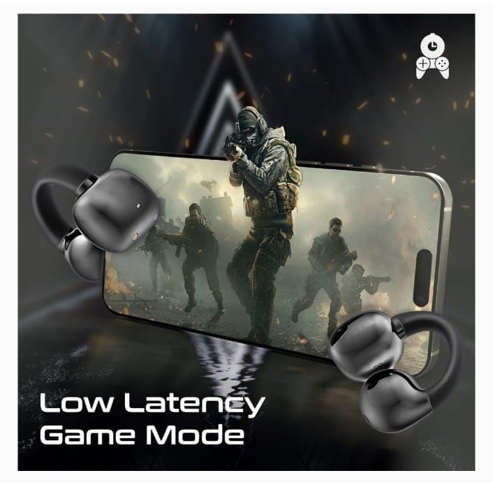 Image of OWS Open Ear Clip-On Wireless Earbuds, Black, 48 Hours Playtime, Bluetooth, with Charging Case /Vel Mobile Solution