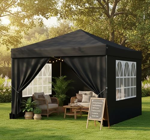Image of PERGOLA Design 10x10 Heavy Duty 30KG Canopy Tent with Window Side Walls & Curtains | Premium Waterproof Pop Up Gazebo Outdoor Portable Event Shelter for Garden, Terrace & Parties