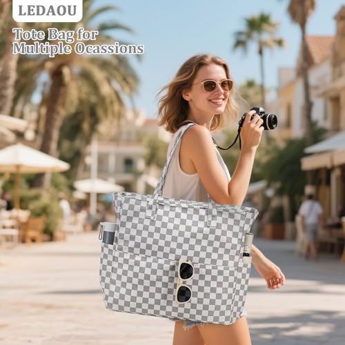 Image of LEDAOU Large Beach Bag Women Waterproof Sandproof Zipper Beach Tote Pool Bag for Swim Gym Grocery Travel with Wet Pocket
