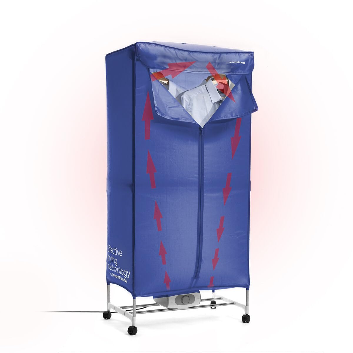 InnovaGoods® Secadora de ropa portátil, secadora con capacidad de 15Kg, Temporizador 30-180 min, Temperatura máx. 70ºC, tendedero secadora ropa con 4 ruedas para facilitar su movilidad. Azul