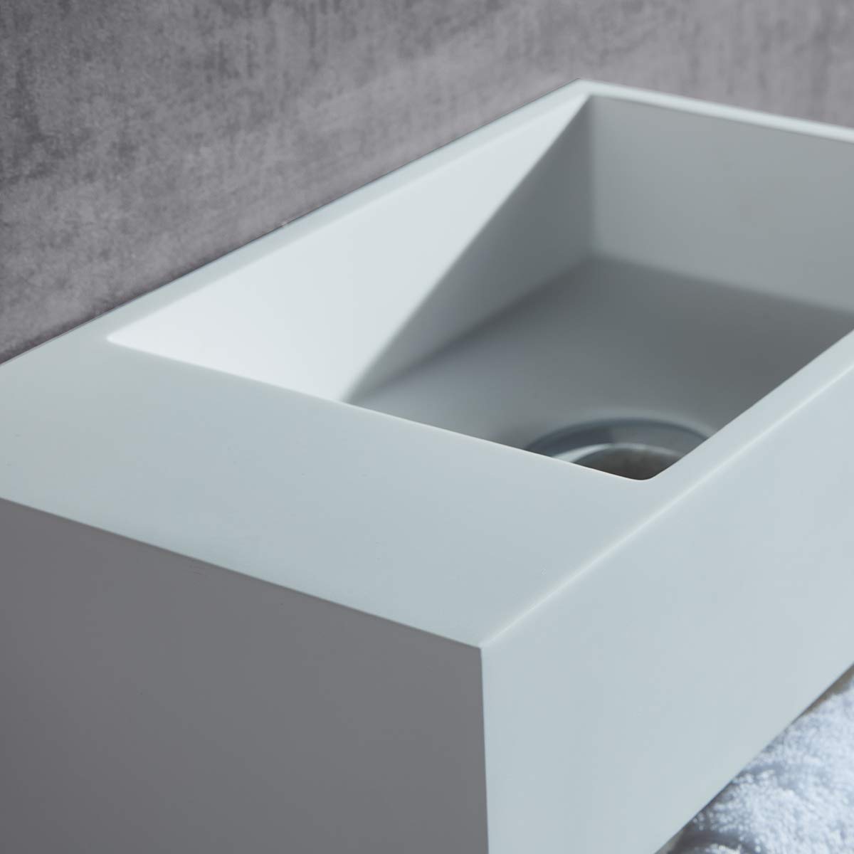 BERNSTEIN - Vasque Lavabo Rectangulaire suspendu Blanc mat 60x40x20cm Lave main mural fonte minérale + Porte-serviette & Bonde cache Blanc - Etagère à gauche - Design, Robuste & Durable - TWG02