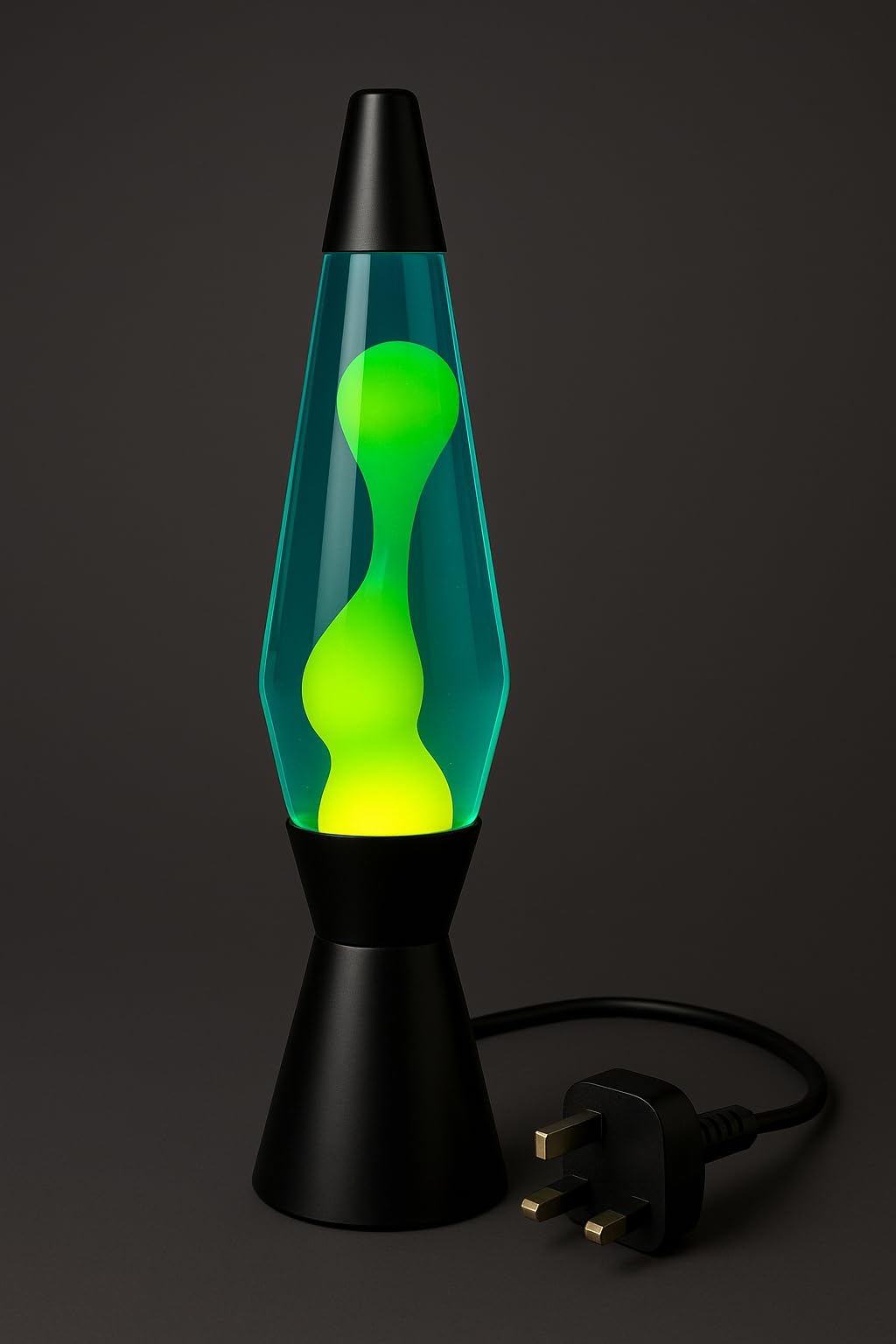 I-TOTAL® - Lampada Lava Spaceship Colorata Effetto Bolle Ipnotico, Design Retrò, Cera Fluida, Luce Rilassante, Lampada Decorativa per Casa e Ufficio (Base Nera, Liquido Verde e Cera Gialla)