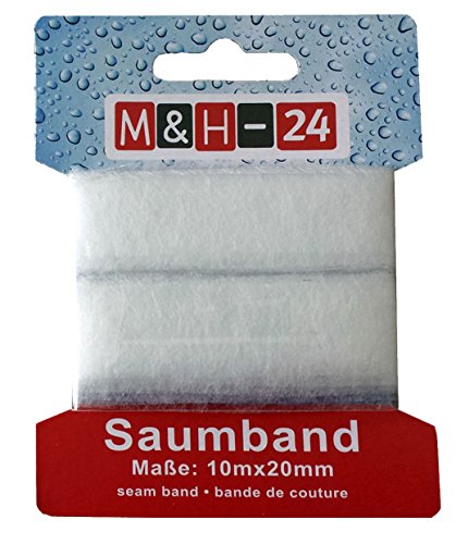 M&H-24 10m Bügelband Saumband für Textilien Hosen Gardinen Vorhänge zum kürzen/nähen, weiß 2cm