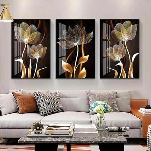 Toile fleurs noir et or : la solution pour un salon chaleureux