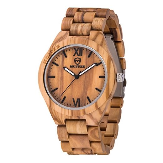 MUJUZE Reloj de Madera Relojes de Pulsera para Hombres y Mujeres Correa de sándalo y Manos Luminosas Reloj analógico de Madera de Cuarzo