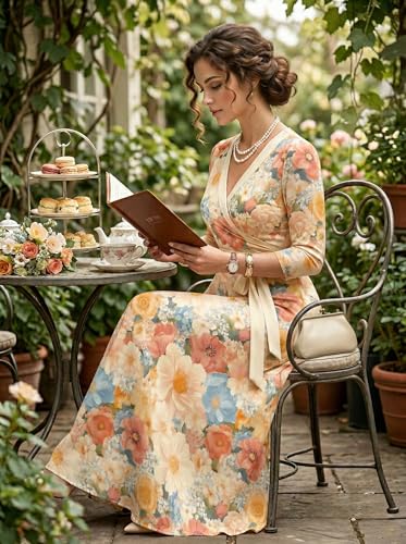 Image of PinkPatty Plus Size Maxi Dresses for Women Casual Flowy Long Dress 3 /4 Sleeve V Neck Wrap Dress with Belt