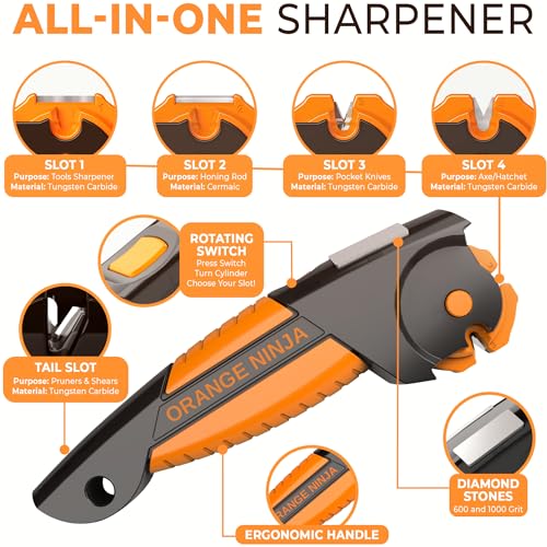 Orange Ninja All-in-1 Garden Tool & Knife Sharpener for Lawn Mower Blade, Axe, Hatchet, Machete, Pruner, Hedge Shears by Sharp Pebble - Image 2