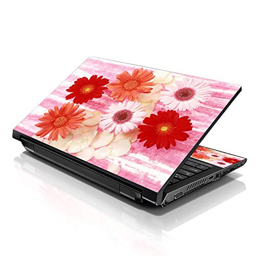 Image of LSS 15 15.6 Inches Laptop Notebook Skin Sticker with 2 Wrist Pads - Reusable Cover Protector Vinyl Sticker Cover Decal Fits 13 inch - 16 inch HP Asus Acer Samsung - Red Daisy Floral Pattern