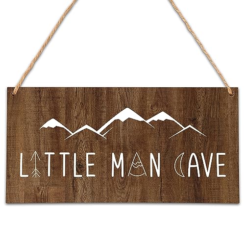Image of Little Man Cave Wall Sign, Woodland Boy Nursery, Toddler Boys Room, Baby Boys Room Wall Decor Farmhouse Rustic Wall Art Wooden Sign, 10" X 5" Wood Plaque Wall Hanging Sign(Hb11)