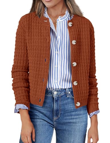 Image of Zeagoo Women's 2026 Cardigan Sweaters Button Down Crew Neck Open Front Long Sleeve Knit Cropped Jackets