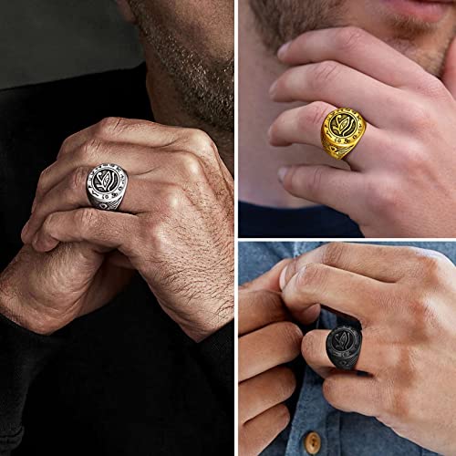 ChainsProMax Can Engrave Men Ancient Egyptian Eye of Ra Ankh Cross Ring, Size #7-#14, Stainless Steel/Gold Plated/Black (Send Gift Box)3