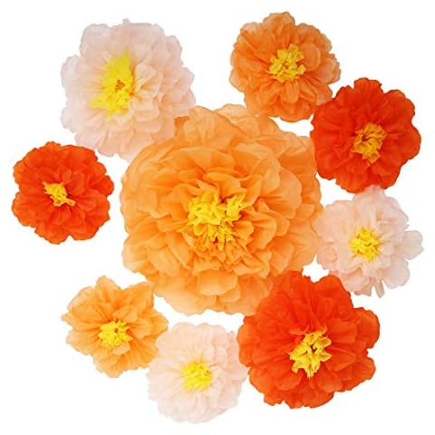 Mybbshower Large Orange Paper Flowers (20"-10") Wall Decoration for Fall Party Decorations Thanksgiving Halloween Birthday Festival Wedding Pack of 9 Cover