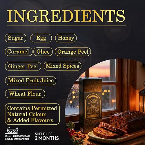 Image of Grand Reserve Old Rum Plum Cake - BY THELLIYANKAL BAKERS - Rich & Moist Fruit Cake with Berries with KERALA SPICES, Authentic Handmade Holiday Treat | Premium Gift Box | 800 gm (Pack of 1)