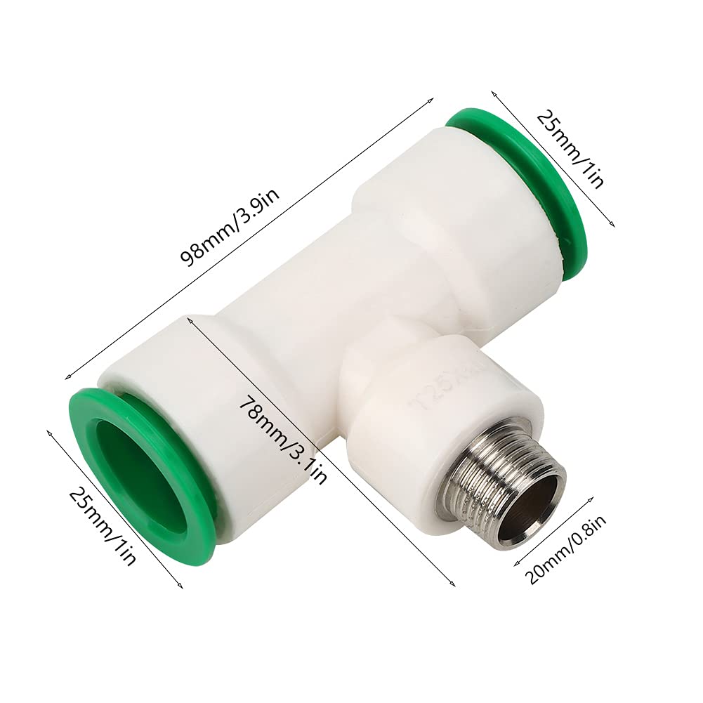 Yuecoom Tee Connector, Dual 25mm to G1/2in Male Thread PPR Plastic Water Pipe Adapter Tee Connector Water Tube Fittings Suitable for A Wide Range of Common Pipes