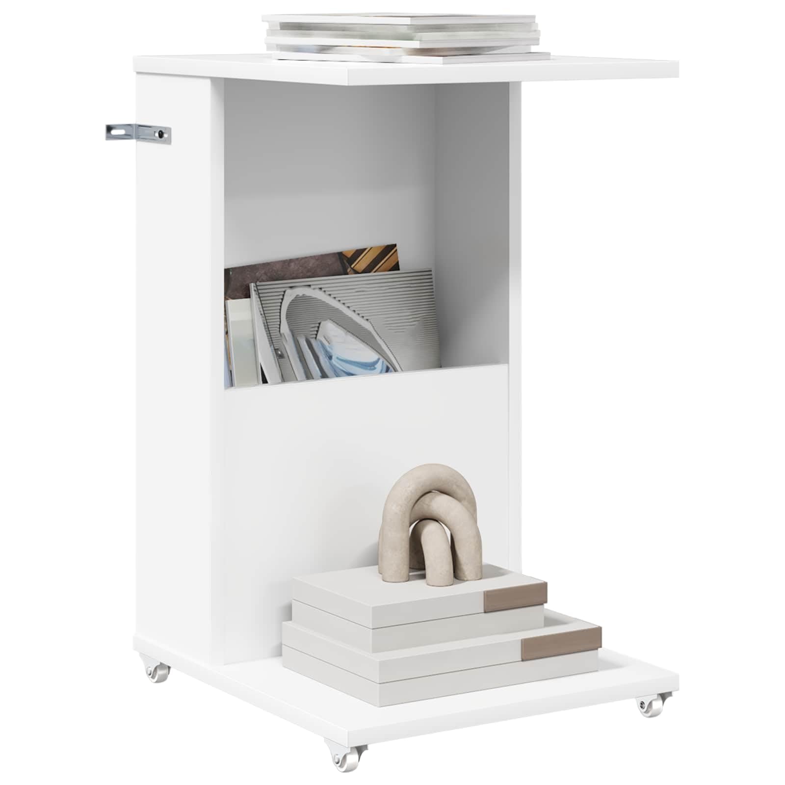 Mesa auxiliar blanca de madera con 4 ruedas, 40 x 35 x 60 cm, para salón, dormitorio, pasillo, balcón, oficina, sofá y cama con diseño moderno