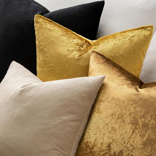 Image of MIULEE 28x28 Inch Euro Sham Velvet Pillow Covers, Set of 2 Large Square Decorative Pillows -Golden Super Soft for King Bed, Sofa, Couch, Accent Chairs with Hidden Zipper