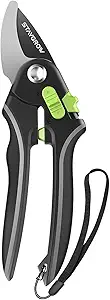 STAYGROW 8.5" Bypass Pruning Shears, All Steel Aluminum Alloy Construction Garden Shears, Ultra Sharp SK5 Carbon Steels Blades with Non-Stick Teflon Coating, Adjustable Opening Cuts Up to 3/4" (20mm）