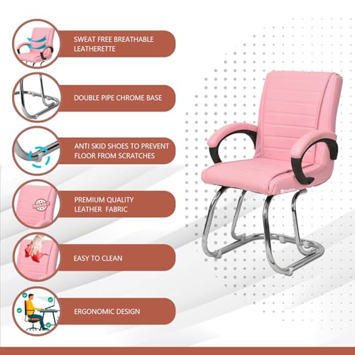 Image of GOYALSON Home Exclusive Visitor Study Reception Chair with Arm Rest and Heavy Frame with Cushioned Seat Back Chair (1, Pink, Double Pipe Chrome Frame)