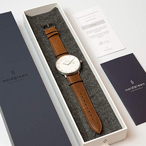 Image of Nordgreen Men Analogue Black Band Philosopher Silver Black Leather 40MM