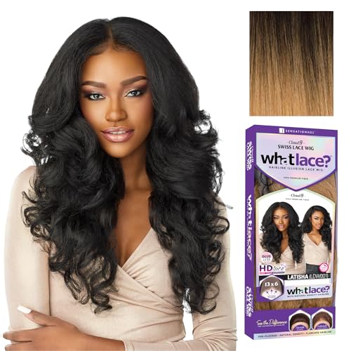 Sensationnel What Lace 13X6 Wigs - Latisha Lacefrontal Hand Tied Glueless Synthetic With Natural Density Preplucked Hairline (Tipped Off Black and Honey Blonde T1B/27)