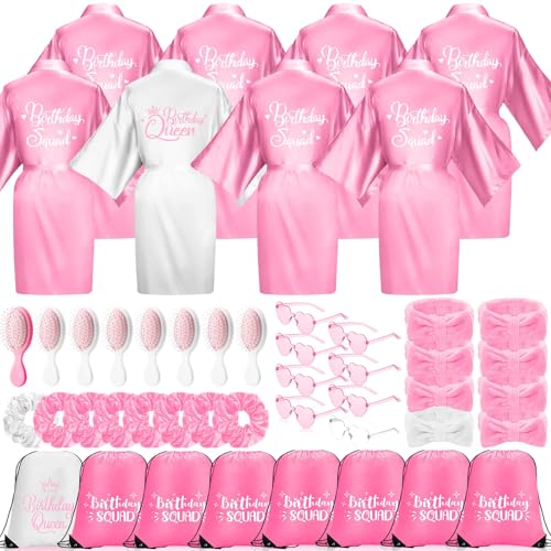 Image of Coume 48 Pcs Women Birthday Robe Birthday Queen Squad Robe Sunglasses Scrunchie Headbands Comb Bag for Spa Party