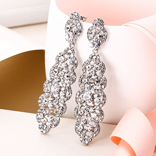 EVER FAITH Women's Crystal Elegant Wedding Hollow Floral Cluster Dangle Earrings3