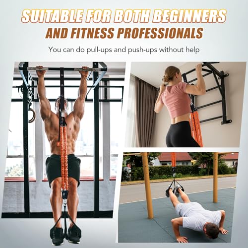 Image of ALongSong Pull Up Assistance Bands with Foot Support Pedal - Upgraded Heavy Duty Resistance Bands Adjustable Weight /Height with Bands&Measured Strap for Strength Training Home Gym