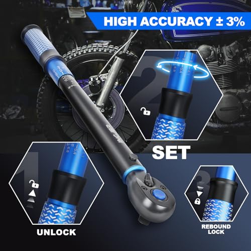 Image of Drive Click Torque Wrench, 3 /8 inch 10-120Ft.Lb, torque wrench for Car | Dual-Direction Adjustable 72 Tooth Click Torque Wrench for Bike, Motorcycle,Professionals & DIYers,Blue