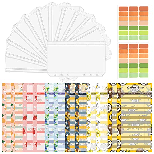 DUOUPA A6 Budget Lot de 12 feuilles de reliure et enveloppes de reliure 12 pièces avec autocollant d'étiquette, 2 planificateurs budgétaires et organisateur de l'argent(fruits) Cover