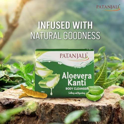 Image of Patanjali Aloe Vera Kanti Body Cleanser Soap for Men and Women(150g, Pack of 8), Nourishing & Moisturizing, Natural Aloe Vera Soap for Soft Skin