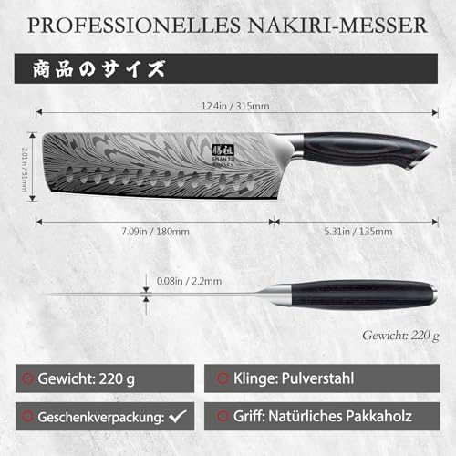 SHAN ZU Küchenmesser aus Pulverstahl, 18 cm Japanisches Nakiri-Messer, Kohlenstoffreicher 63 HRC-Gemüseschneider… – Ansicht 4