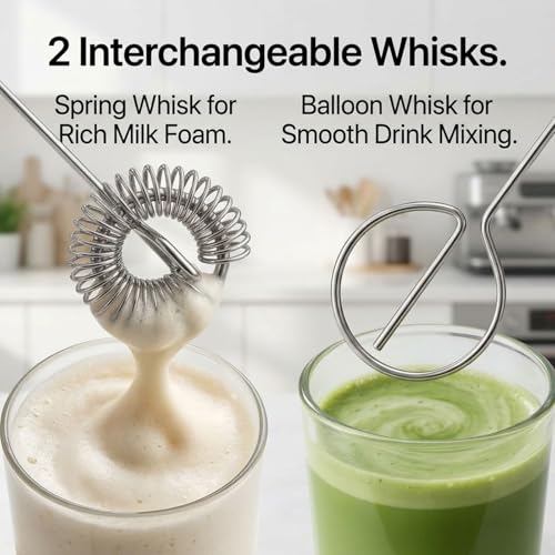 aLLreLi 2 Pcs Electric Coffee Frother with Storage Stand, Dual Whisk Heads for Foaming & Mixing, Handheld Milk Foam Maker for Hot Chocolate & Frappe, AA Battery Operated (Not Included), U3 - image 3