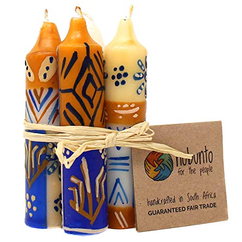Global Crafts Hand-Painted Unscented 4-Inch Dinner Tapers Or Shabbat Candles From South Africa, Set Of 4 (Durra Design) #TOP1