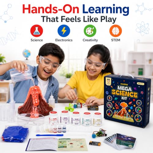 Image of Mega Science Kit with 200+ Hands-On School Experiments | NEP Inspired STEM Learning Gift Kit with Volcano, Crystal, Slime, Circuits Birthday Gift for Boys & Girls | Age 4-16 Years