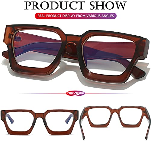 Image of AIEYEZO Square Thick Frame Glasses for Women Men Fashion Blue Light Glasses Trendy Chic Computer Eyeglasses