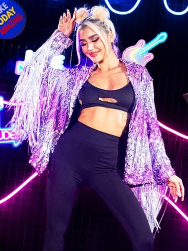 GORAIS Fringe Sequin Jacket Long Sleeves Sparkly Blazer Glitter Bomber Jackets for Women3