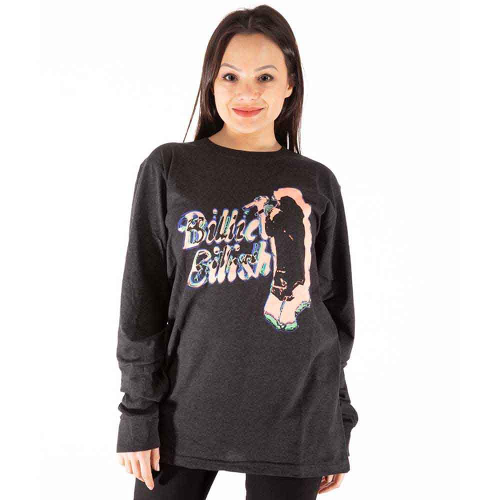 Billie Eilish T Shirt Neon Logo Official Unisex Charcoal Grey Long Sleeve S