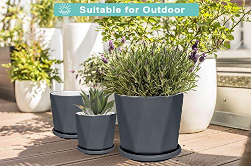 Gray Ceramic Geometric Indoor Plant Pot with Tray - Set of 3 Middle and Large Modern Planter (5.4\" 6.8\" 8.1\"), Diamond Texture Flower Pots with Drainage Hole and Saucer for Indoor Outdoor Plant - Thumbnail 4