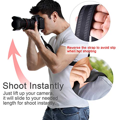 waka Rapid Slide Camera Neck Shoulder Strap with Quick Release, Adjustable Camera Sling Strap for Nikon Canon Sony Fuji Panasonic Olympus Pentax Any DSLR Camera, Black - Thumbnail 4