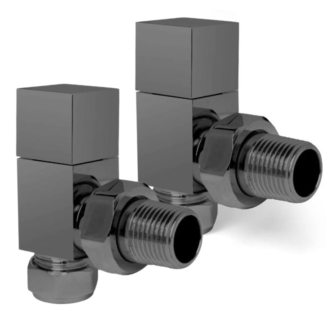 Gunmetal Grey Angled Radiator Valves Square Top Modern Radiator Valves Pair of 15mm x 1/2" (Set of 2) for Heated Towel Rails & Central Heating Radiators Gunmetal Grey Radiator Valve Set — image 1
