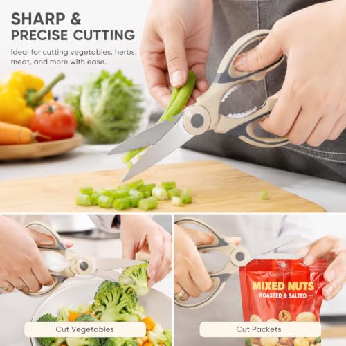 Image of Amazon Brand - Solimo Multipurpose Kitchen Scissors Smooth Plastic Handle Heavy Duty Scissor For Home Use Craft Work Tailoring Cutting Cream 9x21 cm Pack Of 1