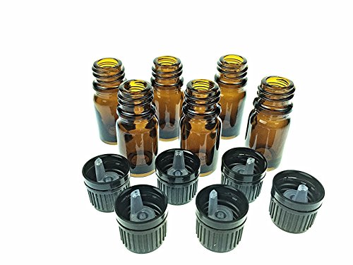 5 Ml Amber Glass Bottle W/Euro Dropper. Black Cap. 6 Pack