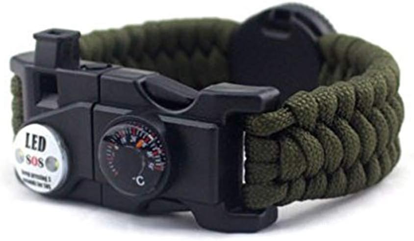 屋外サバイバルパラコードブレスレットledフリントファイアースターターコンパススクレーパーホイッスルロープ テレビで話題