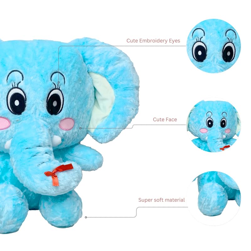 Image of MABLE Elephant Soft Toy for Kids Big Ear Plush Stuffed Animal Toy | Cute & Huggable, Gifting Toy for Baby Boys & Girls | Blue